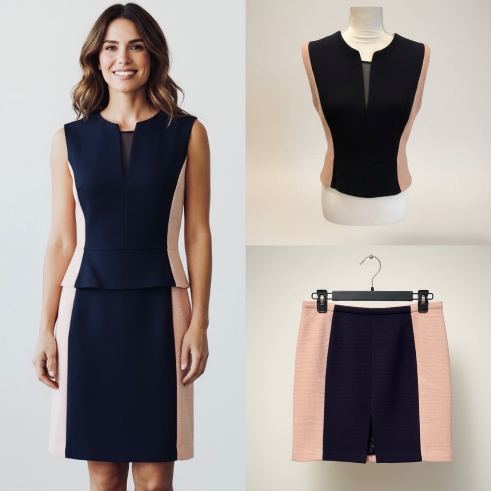 3.1 Phillip Lim Wool Blend Detachable Peplum Navy Dusty Rose Sheath Dress - 10